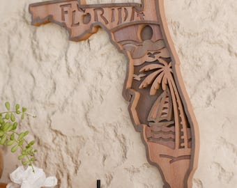 Florida Map Layered SVG | Coastal State Laser Cut Wall Decor | 3D Beach Theme Panel | Tropical Gift Idea | Digital File | Cricut & Glowforge
