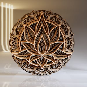 Mandala di fiori SVG, disegno di loto, file di taglio del legno a strati, modelli di taglio laser, artigianato Cricut, file DXF 3D per plasma, download immediato