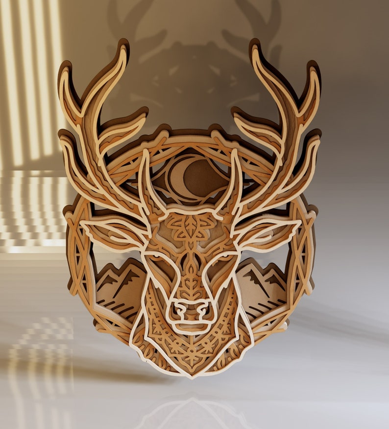 Layered Deer SVG, Forest Animal SVG, Mountain Silhouette, Wood Laser ...
