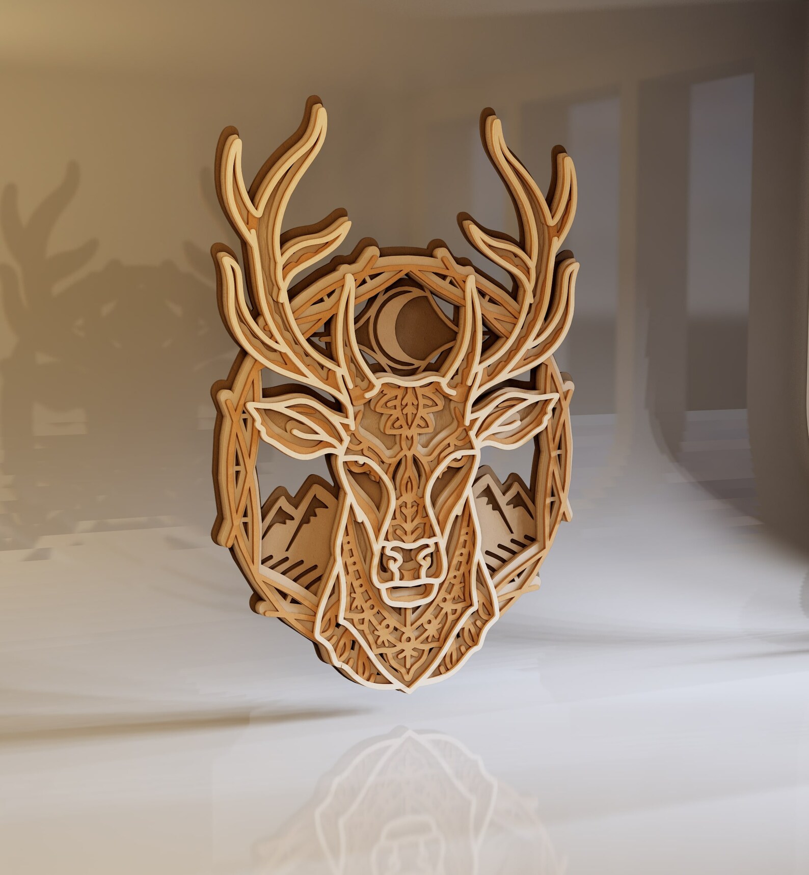 Layered Deer SVG, Forest Animal SVG, Mountain Silhouette, Wood Laser ...
