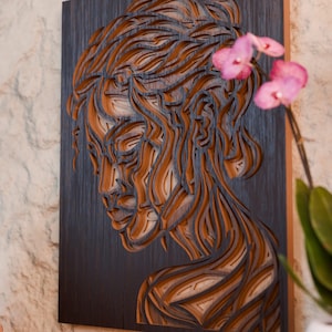 Abstract vrouwengezicht gelaagde SVG | Portret vrouwelijke lijn lasergesneden | 3D houten wanddecoratie | Modern silhouet | Cricut Glowforge downloaden