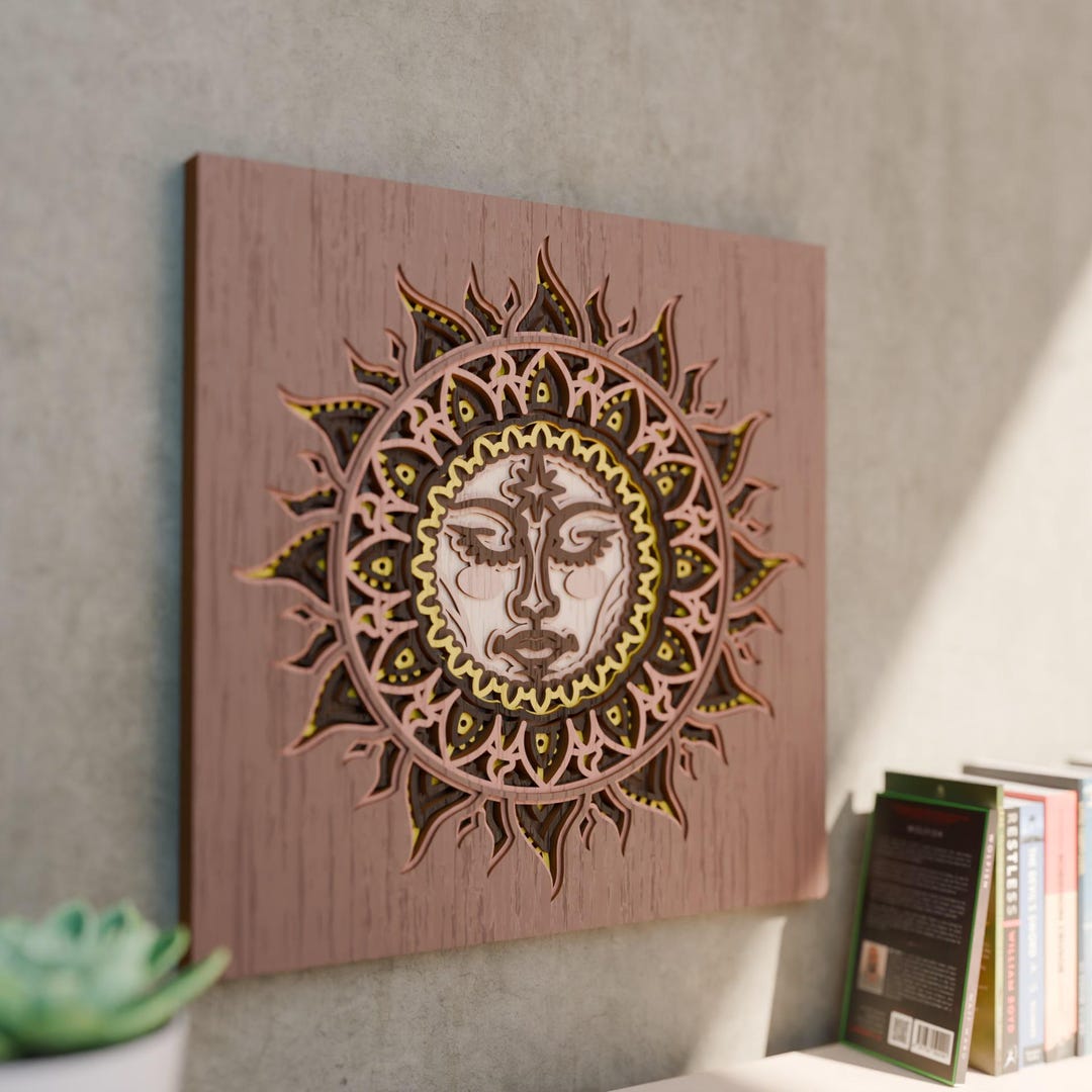 Sun Face Mandala Layered SVG | Celestial Laser Cut File | 3D Sun Wall ...