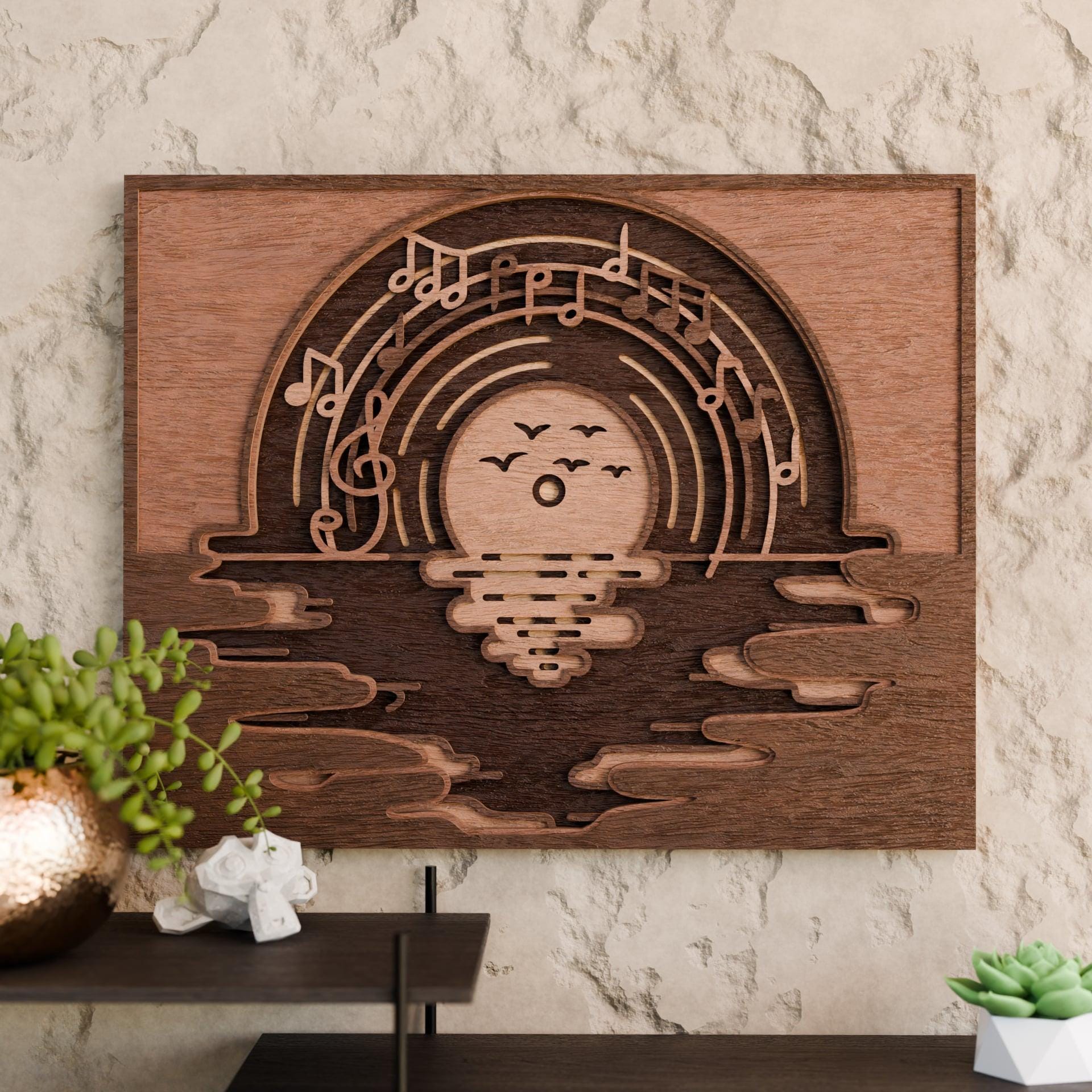 Music Sunset SVG | Layered Vinyl Record Design for Laser Cutting