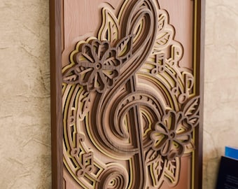 Music Note SVG | Floral Treble Clef Layered Design | Laser Cut Musical Wall Decor | Musicians 3D Panel | Instant Download | Cricut Glowforge