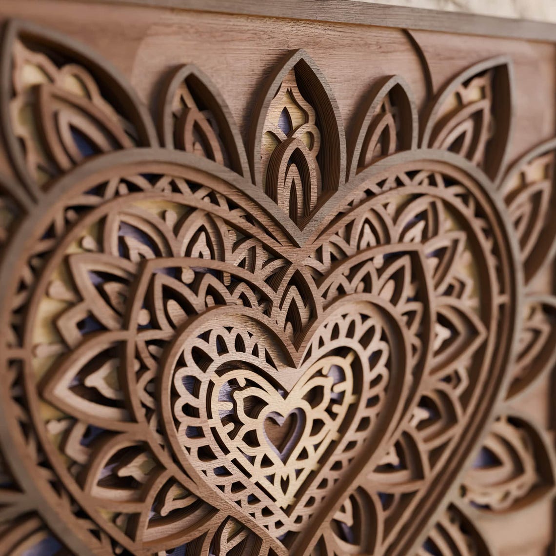 Heart Mandala Layered SVG | Love Laser Cut File | 3D Wooden Floral Wall ...