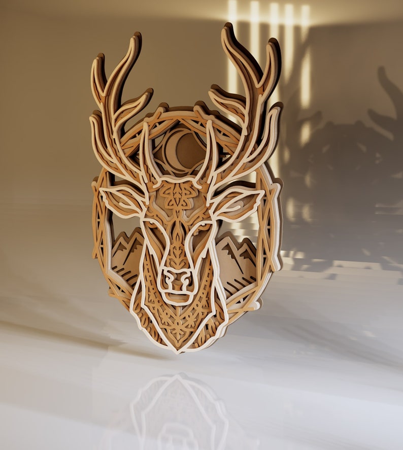 Layered Deer SVG, Forest Animal SVG, Mountain Silhouette, Wood Laser ...