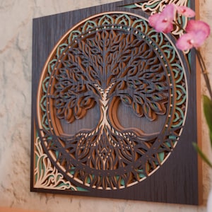 Mandala da Árvore da Vida em Camadas SVG | Árvore Genealógica Recortada a Laser | Arte de Parede em Madeira 3D | Decoração Boho Espiritual | Download Instantâneo | Cricut Glowforge
