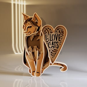 Amoureux des chats SVG, fichiers découpés au laser pour animaux de compagnie, projet Cricut 3D, découpe de bois en couches, téléchargement immédiat, silhouette de chat, modèles de machine CNC