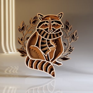 Racoon SVG, Woodland Animal Laser Cut File, Vector Design, Cricut Projects, 3D Layered File, Wood Cutouts, Instant Digital Download