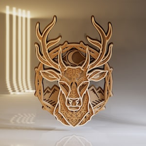 Layered Deer SVG, Forest Animal SVG, Mountain Silhouette, Wood Laser Cutting Files, CNC Router Projects, Cricut, Glowforge, Instant Download