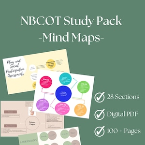 NBSOT Lernpaket - Mind Maps; Ergotherapie Board Exam Study Prep; Vorgefertigte Mind Maps zu 28 verschiedenen Themen