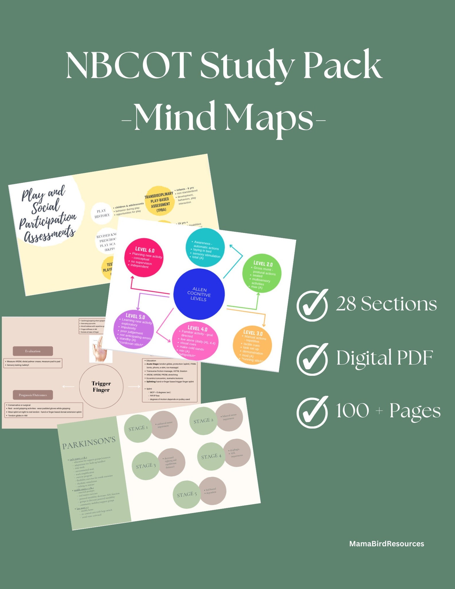 NBCOT Study Pack Mind Maps Occupational Therapy Board Exam Study Prep ...