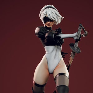 Pode incluir: Uma figura branca e preta com uma venda branca e cabelo branco segurando uma espada. A figura está em pé sobre uma base rochosa.