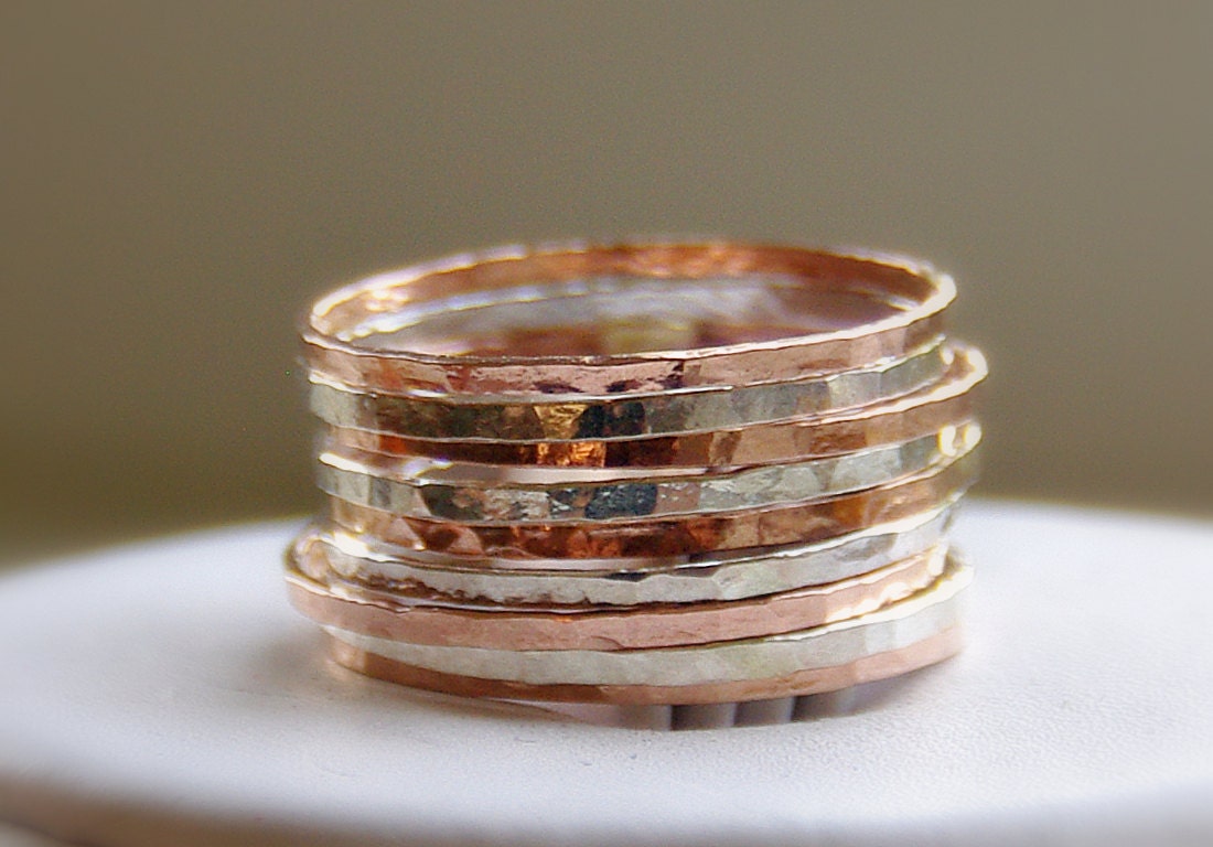 Trendy Rings Stacking Rings Sterling Silver & Rose Gold Etsy