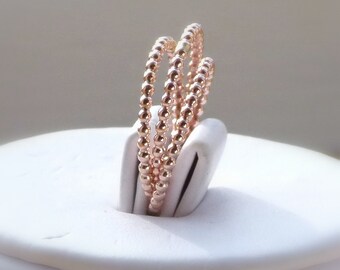 3 x 14k ROSE gold filled dotted/ full beaded unique stackable rings / engagement stacking rings  / stack rings  / stacker rings