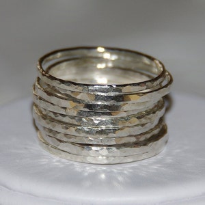 Set of 9 Sterling Silver Stackable Rings Hammered Textured - Etsy