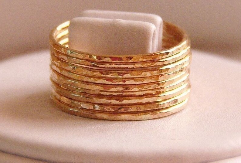 10 skinny bands hammered stackable rings 14k gold filled size 10 skinny bands hammered stackable rings 14k gold filled size