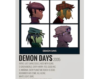 Gorillaz Demon Days 2005 Album Poster - Iconic Music Art, Alternative Rock Decor, Cartoon Band Wall Art Print