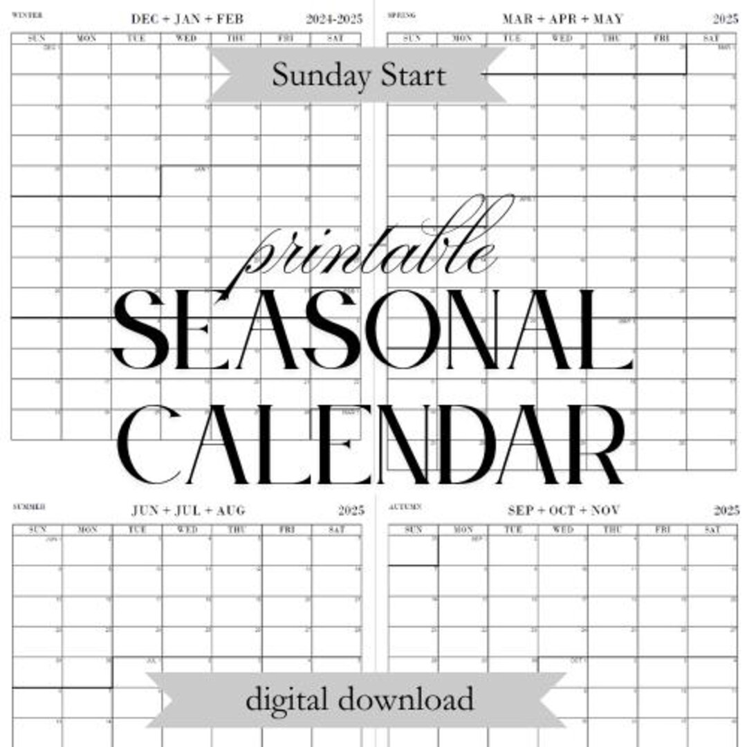SEASONAL CALENDAR PRINTABLE | Spring Start | Mar '25-feb '26 | Digital ...