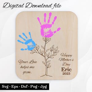 Muttertag Handabdruck SVG, Blumen Kunst, Mama Geschenk von Kindern, Frau handgemachtes Geschenk, digitaler Download, Laser Cut Datei, benutzerdefinierte Muttertagskarte.
