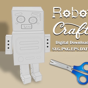 Robot Craft SVG, Robot Paper SVG, Cute Robot Gear Toy Clipart Silhouette, Robot Craft Printable Paper Models, pobieranie cyfrowe, Instant File