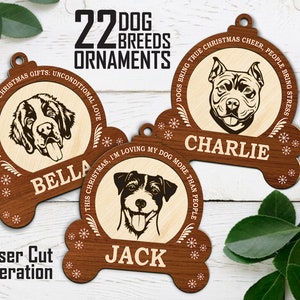 Ornement de Noël pour chien SVG, lot d'ornements SVG chien, races de chiens populaires, fichier laser, ornements drôles SVG, fichiers à téléchargement numérique