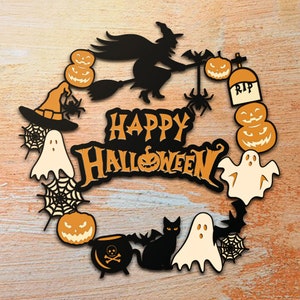 Halloween decoratie krans SVG, Halloween decoratie SVG, huisdecoratie bestand, ontwerpen voor lasergesneden, digitale download en lasergesneden bestand.