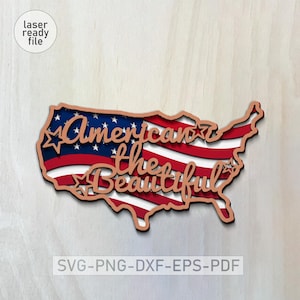 3D-Schichtholzkunst, digitaler Download, handgemachte USA-Karte, Vaterländisches Zeichen, amerikanische Flaggenholz, vierter Juli, Unabhängigkeitstag-Dekor