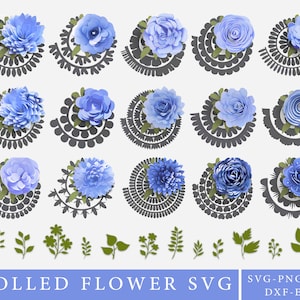Gerollte Blume SVG Bundle, 3D Papierblumen Cricut SVG, druckbare Papier Blumenstrauß, dekorative Papierschnittdateien, Papierblume digitale Datei