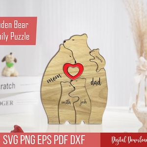 Bärenfamilie SVG-Bundle, Bärenfamilie aus Holz, Herz Bärenfamilie Puzzle Laser geschnitten, Geschenk für Papa, alles Gute zum Muttertag, Bärenliebe