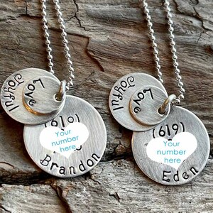Sterling Silver Layered Disk &#39;Phone Number&#39; Necklace