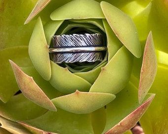 Sterling Silver - Unisex Mens and Womens Feather Ring