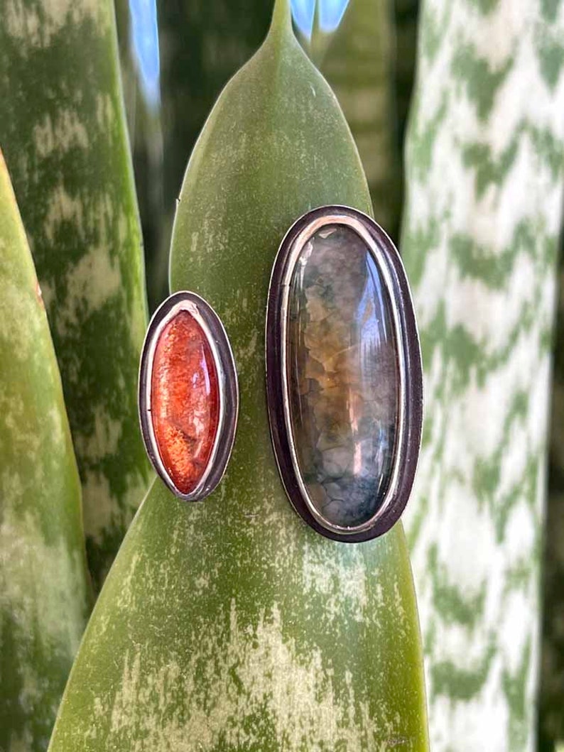 Dragon Scale Agate /& Sunstone Ring
