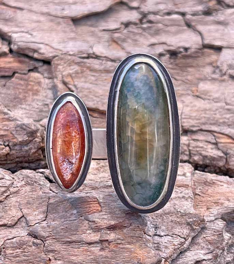 Dragon Scale Agate /& Sunstone Ring