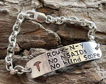 Pulsera médica de plata de ley