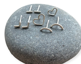 Handmade Heart, Bar, Curved or Chevron Stud Earrings