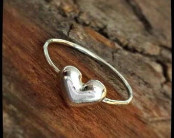 Fine Silver and Sterling Silver Puffy Heart Ring