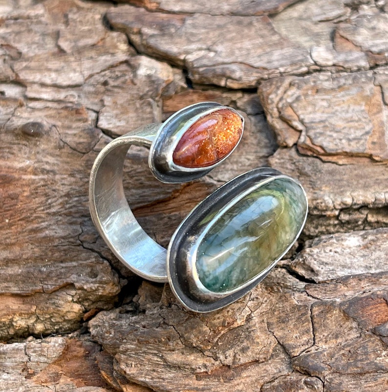 Dragon Scale Agate /& Sunstone Ring