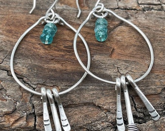 Rustic Blue Apatite Gemstone Hoop Earrings