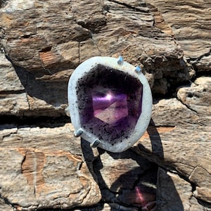 Sterling Silver - Organic Amethyst Star Ring Size 6.5 - 7