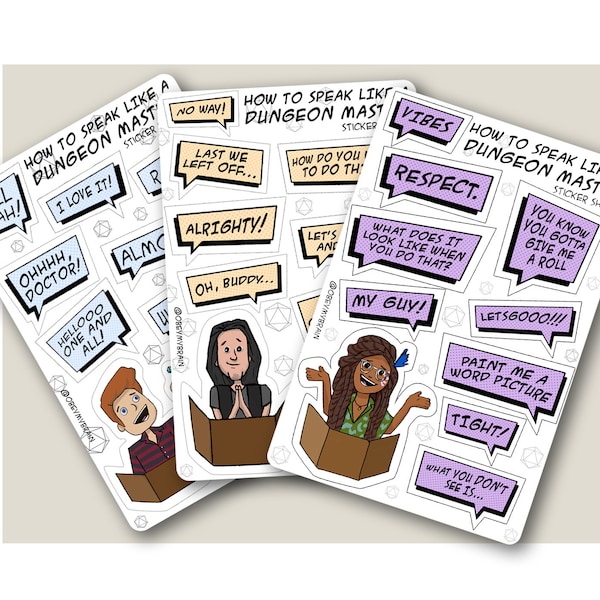 Speak Like a Dungeon Master Sticker Sheet, Catch Phrase, Critical Role, Dimension 20, DnD