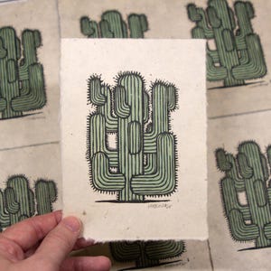 Saguaro Cactus Linocut 5x7 Print, wall art, home decor, gift, desert art