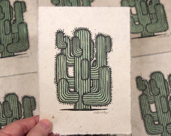 Saguaro Cactus Linocut 5x7 Print, wall art, home decor, gift, desert art