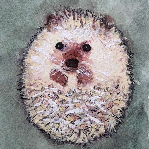 ACEO PRINT, Hedgehog, gift for cute animal lovers, miniature painting