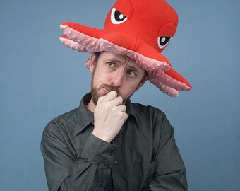 Fleece Octopod Hat/Pillow  -  Red