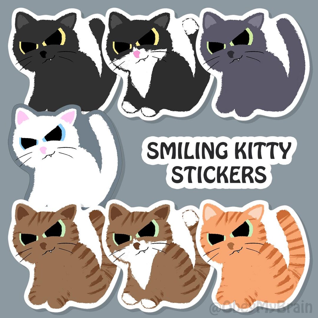 Smiling Kitty, 3" Vinyl Sticker, Weatherproof, Cat Sticker - Etsy