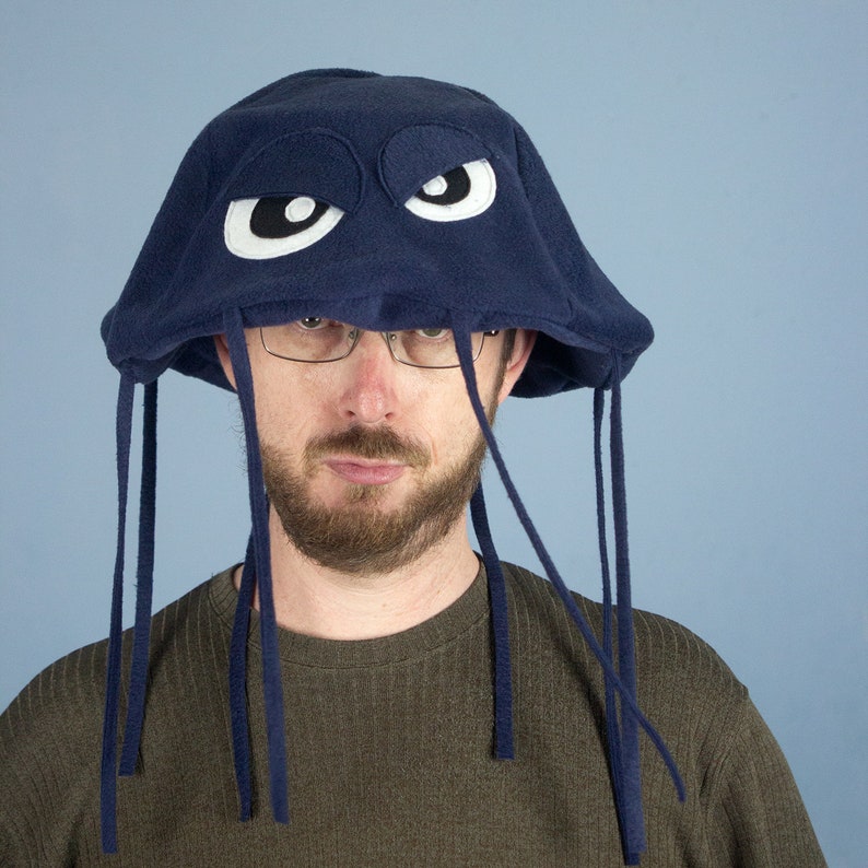 Jellyfish Hat Plush Fleece Many Colors Dark Blue