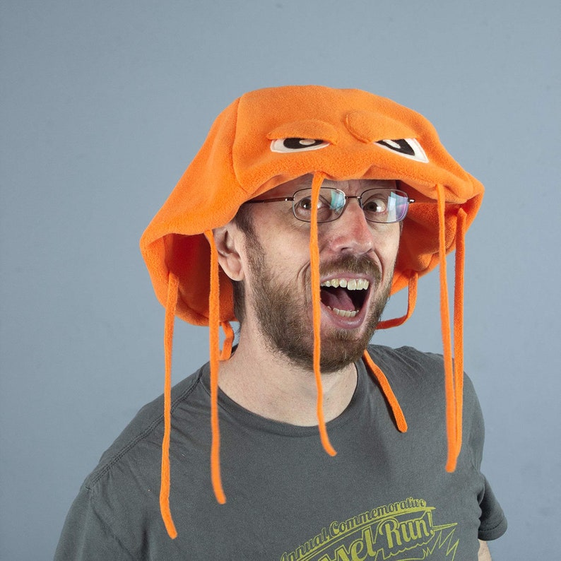 Jellyfish Hat Plush Fleece Many Colors Orange