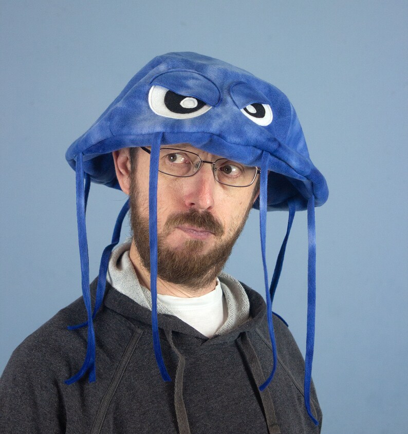 Jellyfish Hat Plush Fleece Many Colors Blue Tie-Dye