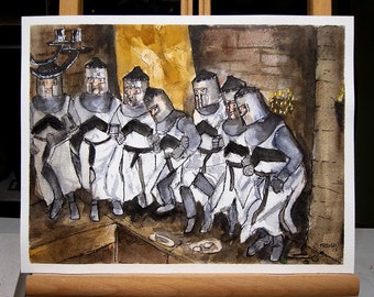 It is a Silly Place - Original Watercolor Painting Monty Python Fan Art 9x12